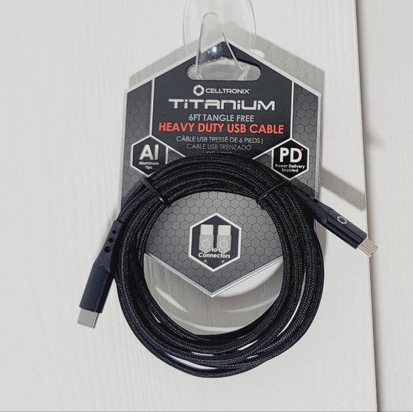 NEW CELLTRONIX Titanium 6ft Tangle Free Heavy Duty USB Cable (Black) - Picture 1 of 2